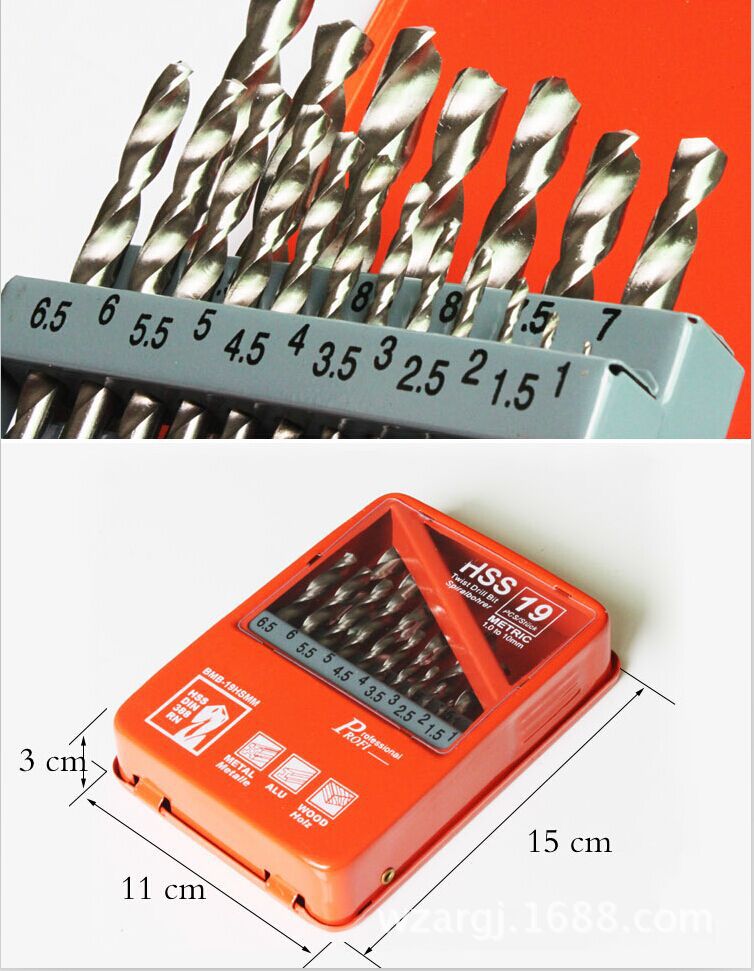 13/19PC twist drill set set, wooden board thin iron aluminum sheet drilling high-speed steel hand electric drill bit details Picture