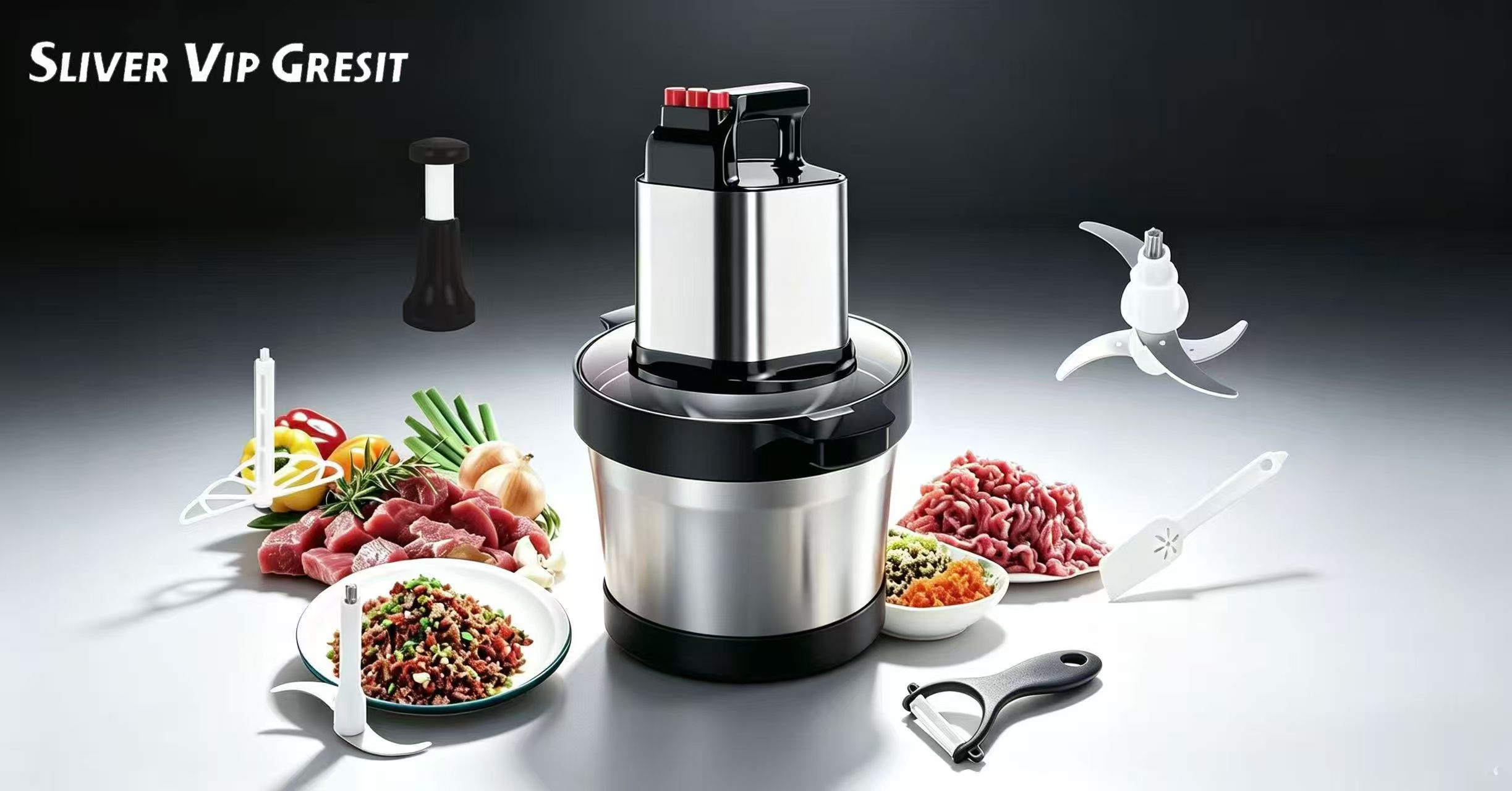 The silver and black stainless steel meat grinder is a suitable mixer for street vending The silver and black stainless steel meat grinder is a suitable mixer for street vending