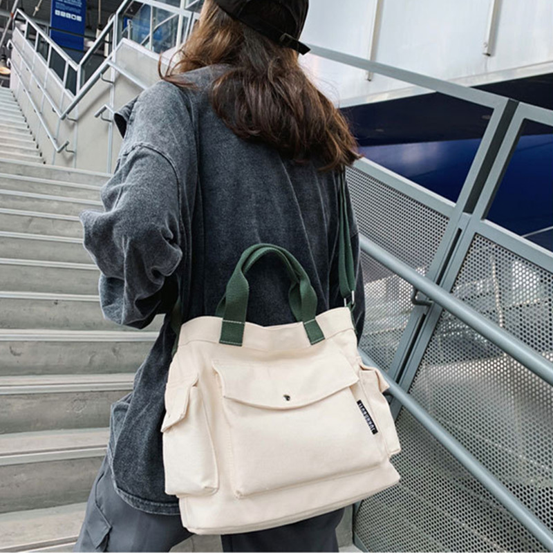 A new style of Hong Kong-style retro casual large-capacity tote canvas bag, fashionable and trendy, simple and versatile single-shoulder crossbody bag undefined