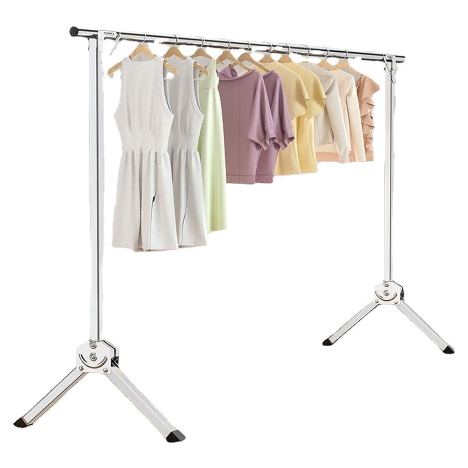 Stainless steel folding single-pole clothes drying rack, floor-standing household balcony telescopic clothes drying rack, a perfect tool for drying clothes and quilts Item Picture