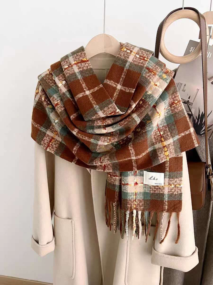 Autumn and winter atmosphere check scarf, retro tassel warm large shawl scarf, herringbone scarf detail image 4