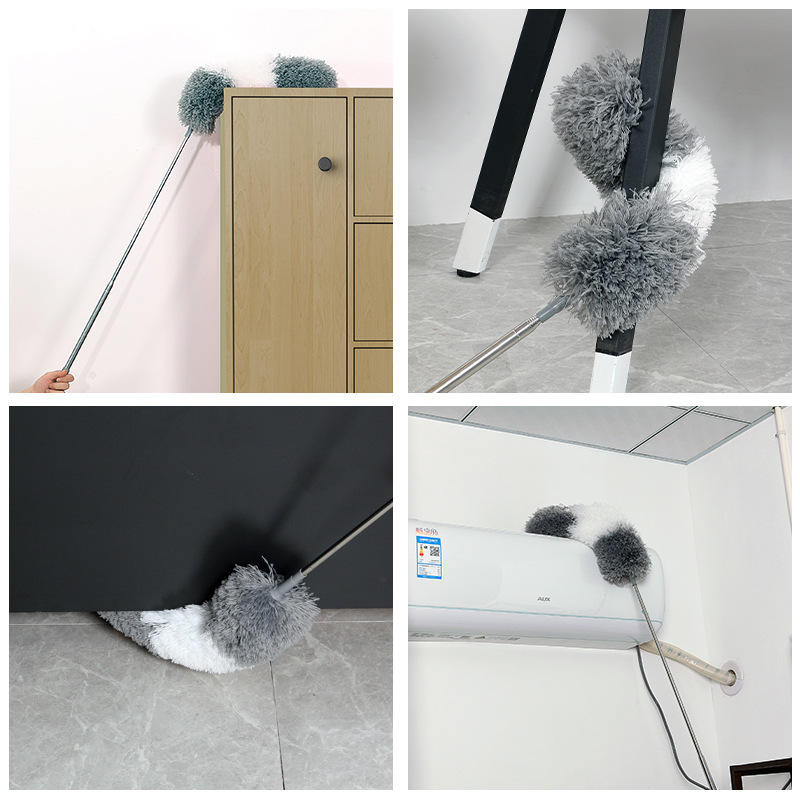 A chicken feather duster for household dust removal, cleaning the ceiling, electrostatic adsorption, and thorough cleaning. It is an extended and extendable dust removal duster Specification image