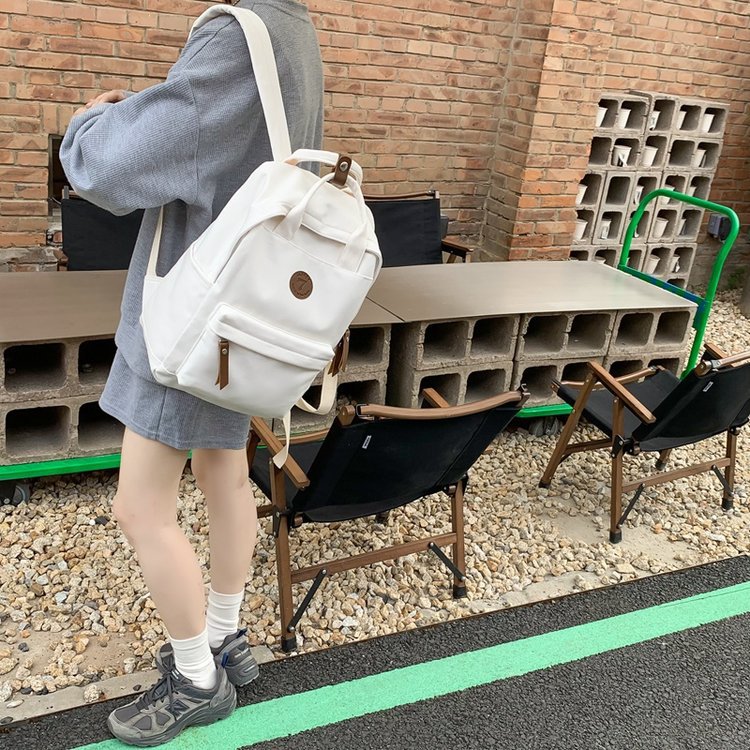 Japanese-style ins girl backpack, Korean-style junior high school student schoolbag, large-capacity solid-color nylon hand-held backpack for trendy girls Specification image