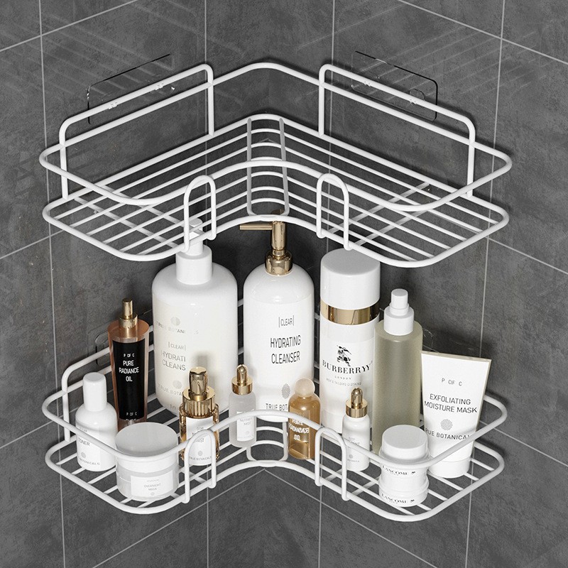 Stainless steel corner bathroom storage rack, no need for drilling, bathroom washbasin storage rack, toilet wall triangular rack Application Scenario