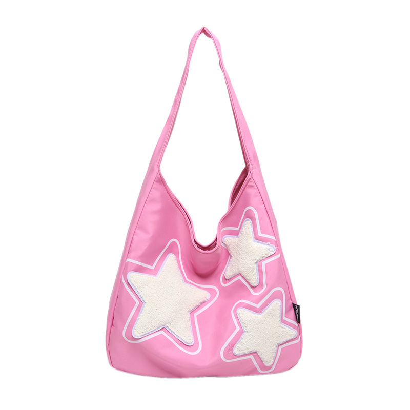 New five-pointed star nylon tote single-shoulder bag, large-capacity casual college student class underarm bag, commuter women's bag undefined