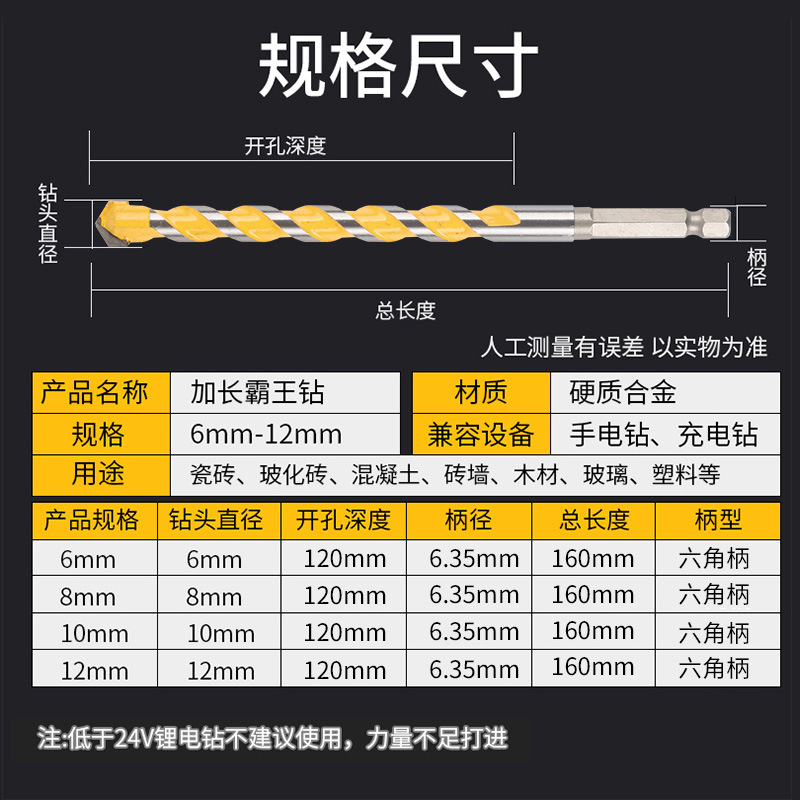 Extended Bawang Drill for ceramic tiles, concrete 6mm set, hole opener, electric drill for drilling, alloy triangular Bawang drill Application Scenario