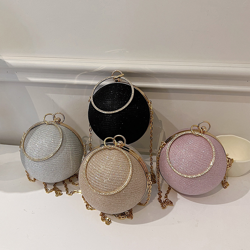 Spherical small round bag 2023 new style shiny diamond coin purse, fashionable circular dinner bag, personalized single-shoulder crossbody bag Specification image