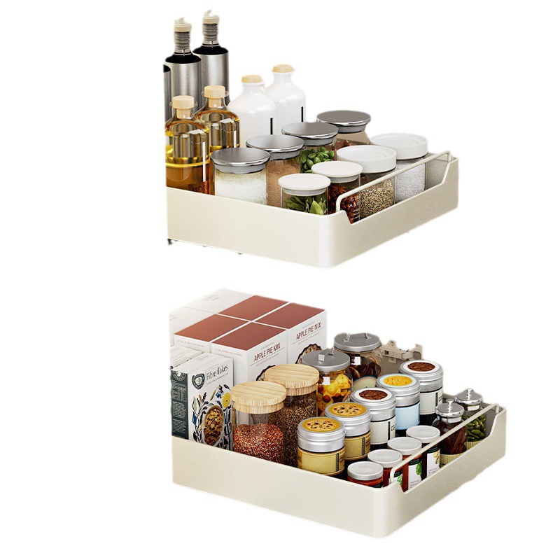 Non-drilling kitchen pull-out storage rack, sink, pull-out basket, cabinet, sliding rail, drawer, storage box, seasoning rack Item Picture