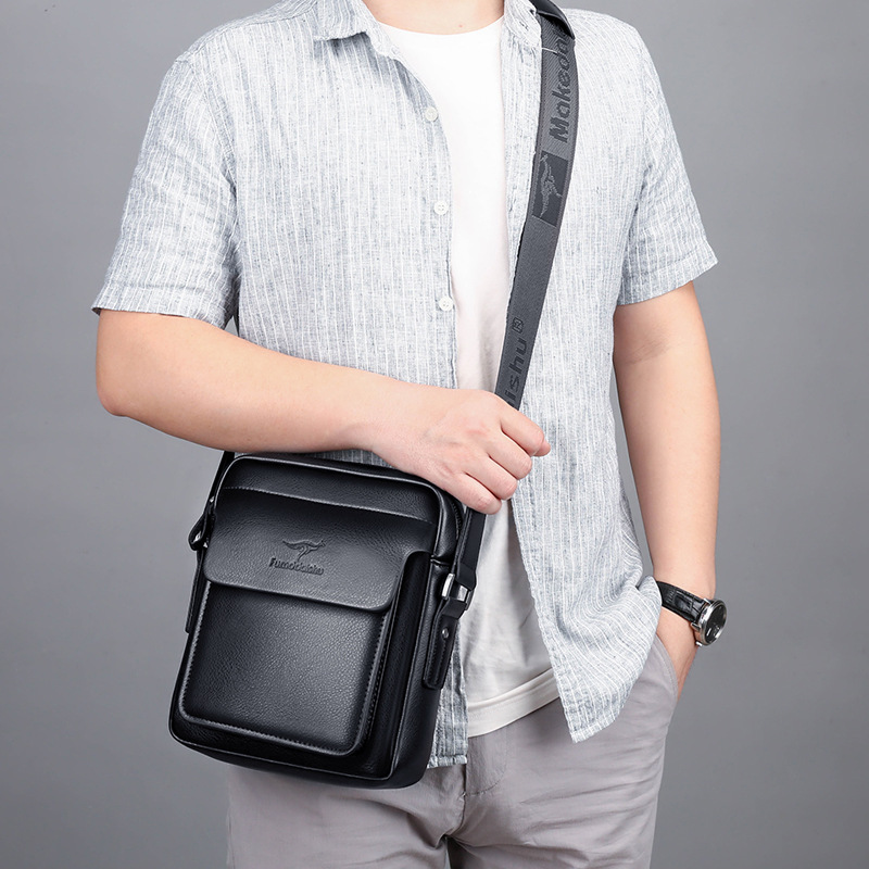 Factory wholesale kangaroo PU men's single-shoulder bags, men's crossbody bags, briefcases, business casual men's backpacks, horizontal styles details Picture