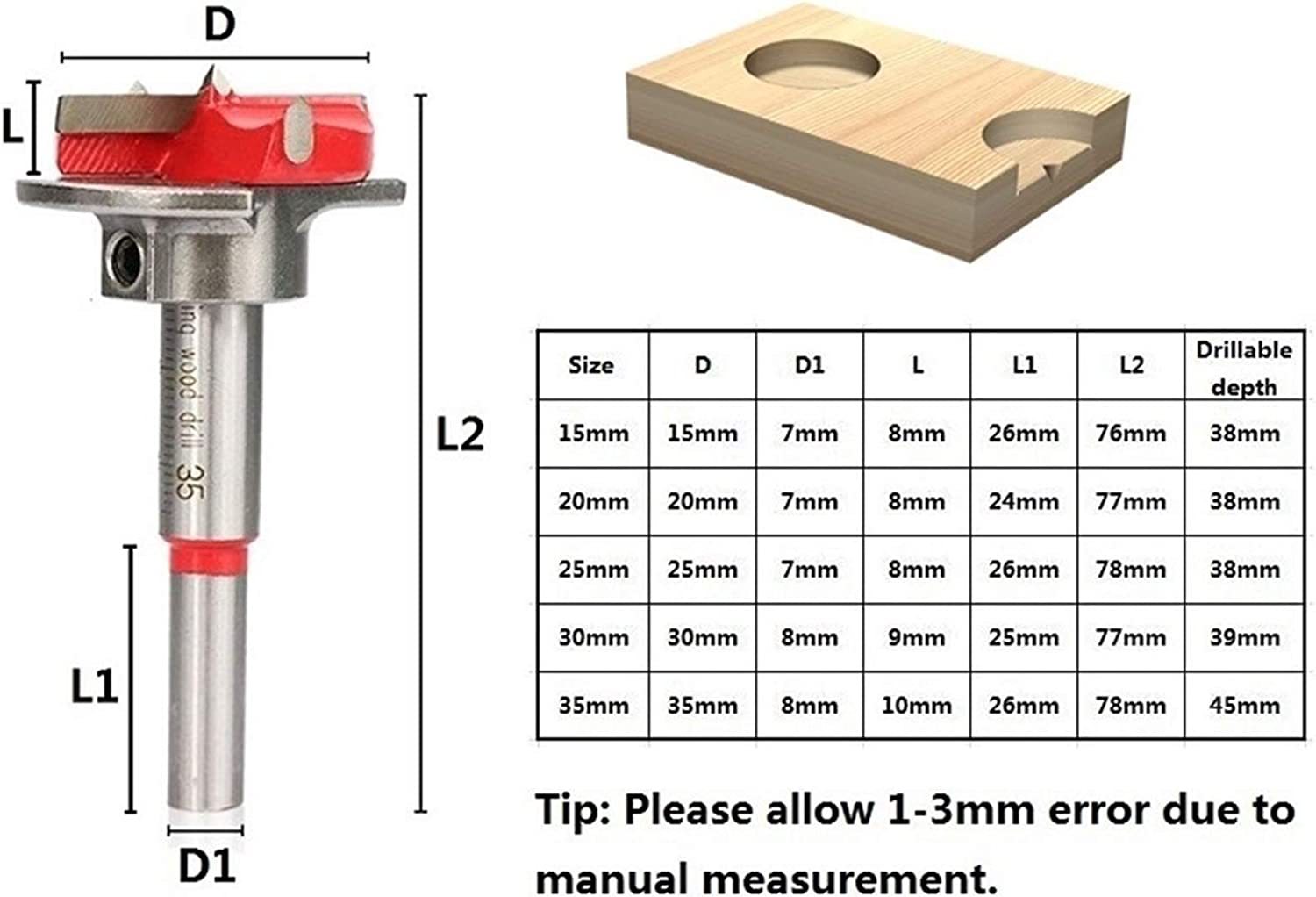Positioning woodworking hole opener set 5PC hard alloy flat wing drill limit adjustable hinge reaming drill bit details Picture