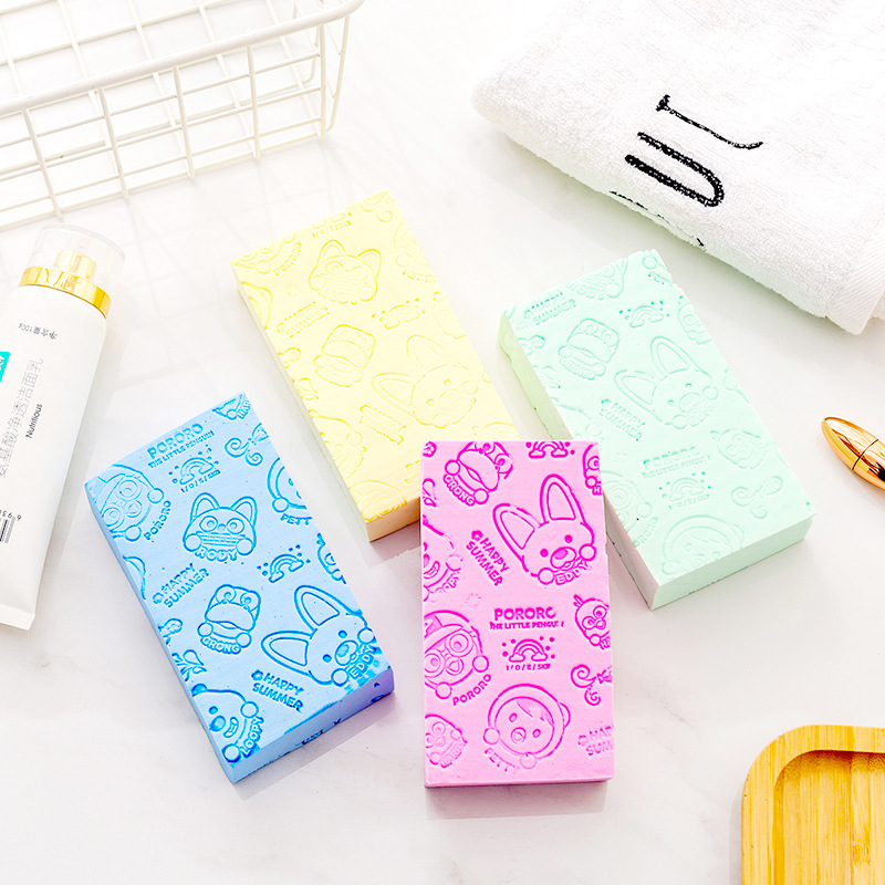 Cartoon bath sponge, children's high-density printed no-rinse bath towel, household bath dust, mud and back scrubbing magic tool