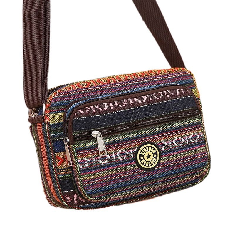 Ethnic style women's bag manufacturer wholesale new fashionable canvas crossbody bags for middle-aged and elderly people with multiple compartments and large capacity single-shoulder bags Item Picture