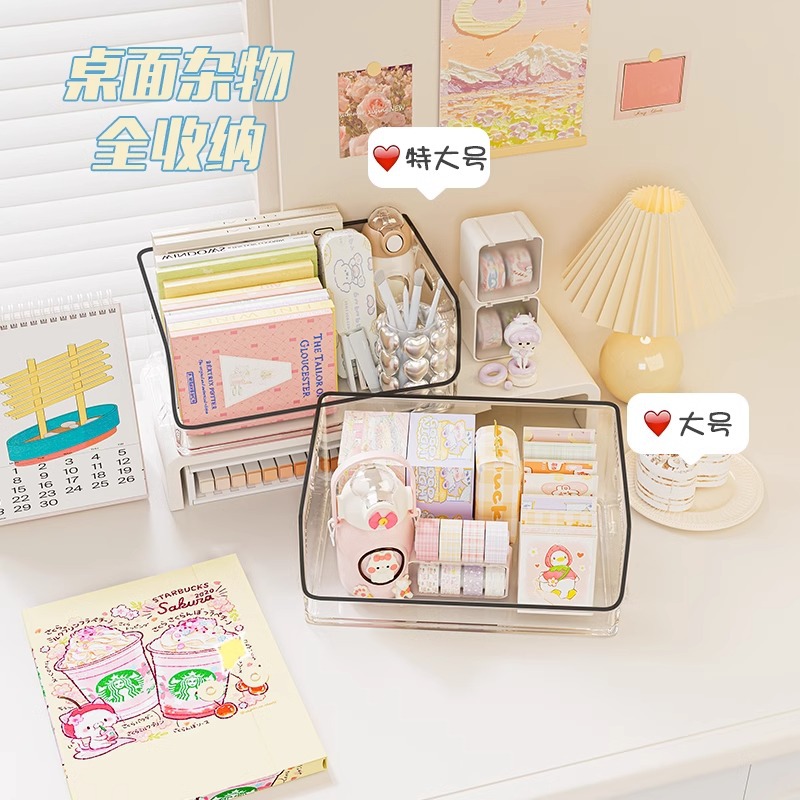 Desktop storage box, slanted acrylic transparent open storage basket, stackable mask drawer, snack shelf details Picture