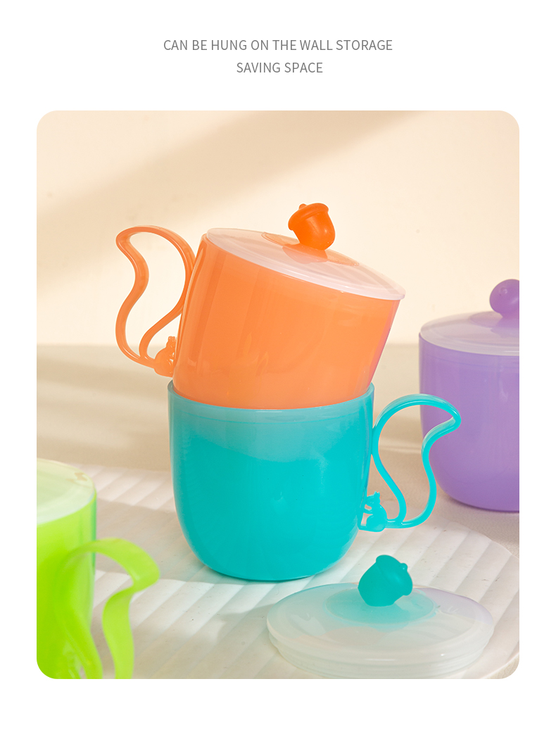 (CL) 25Q4#6132 spiral cup для детей-белок (с крышкой 320ml) красный, зеленый, синий и фиолетовый гибрид pic 12