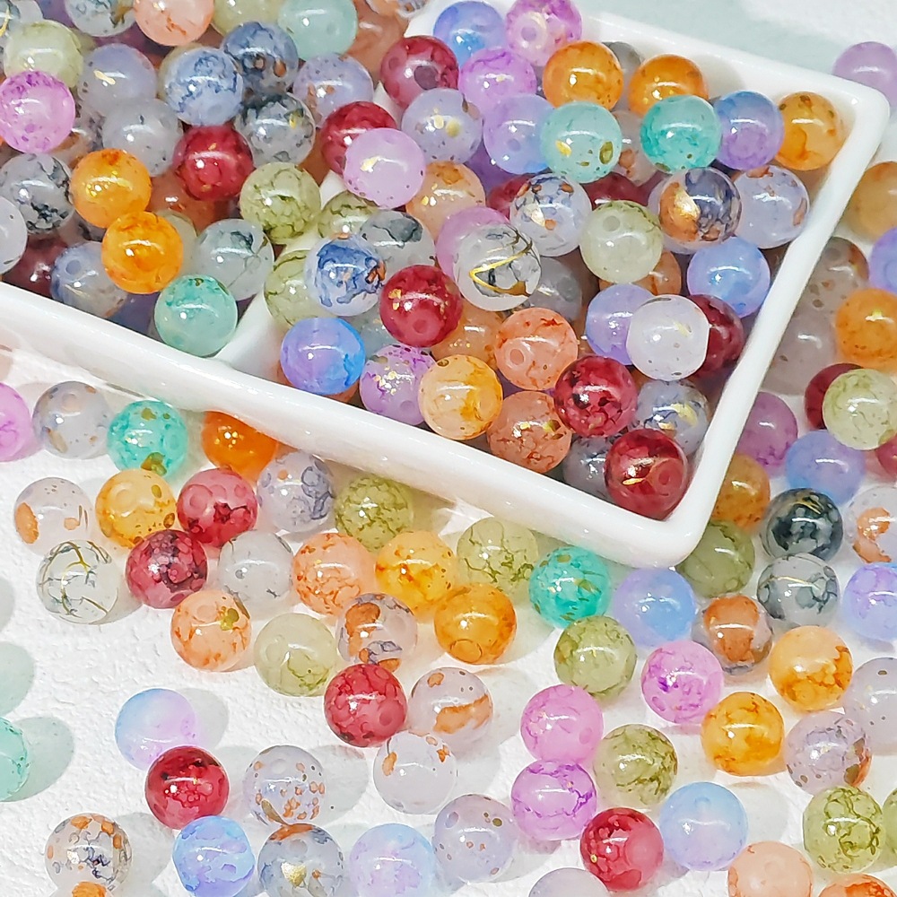 Wholesale of 8/10mm white jade material ink-wash Chinese ancient-style jewelry accessories, gold-sprinkled scattered beads and stringing materials undefined