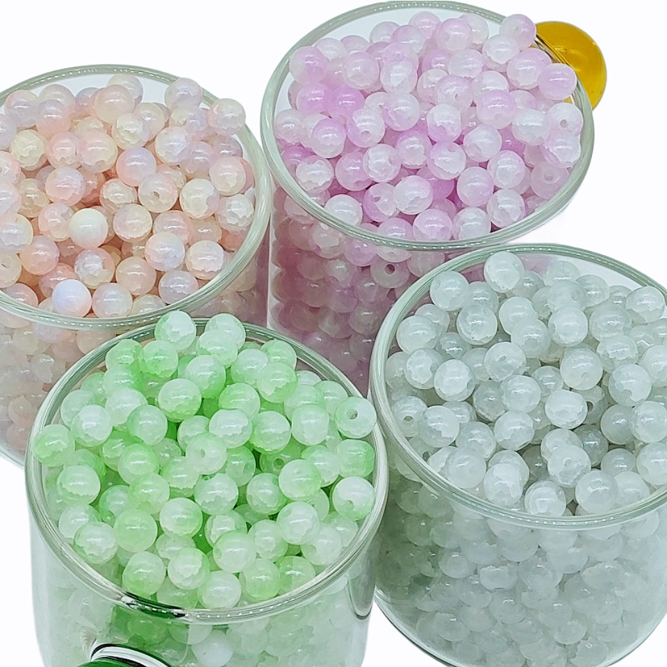 6mm jade broken glass beads, new ice-cracked beads, fresh and sweet diy accessories, fashionable scattered beads bracelet, small round beads Item Picture