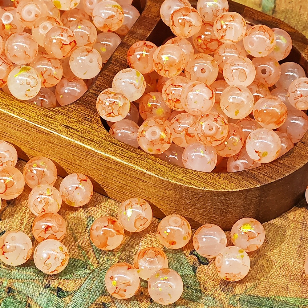 8/10mm glass beads, white jade material, ink-wash Chinese-style jewelry accessory beads, gold-sprinkled scattered beads, stringing material undefined