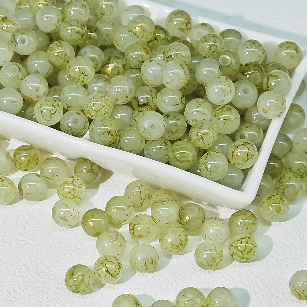 8/10mm glass beads, white jade material, ink-wash Chinese-style jewelry accessory beads, gold-sprinkled scattered beads, stringing material undefined