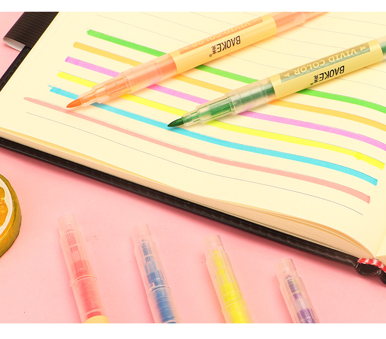 Baok MP4907 Fluorescent dual-head Highlighter pen, soft color eye-protecting color, student key point marking, planner, note and doodle pen pic 13