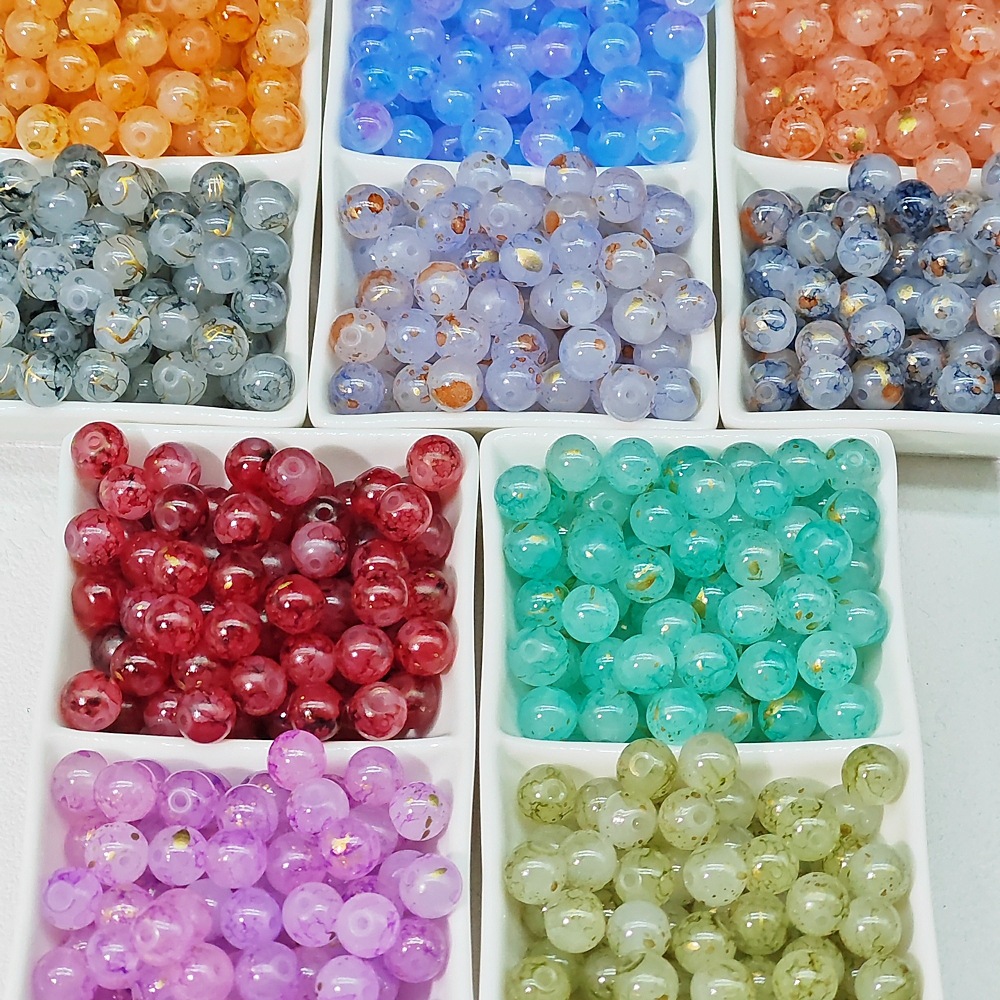 Wholesale of 8/10mm white jade material ink-wash Chinese ancient-style jewelry accessories, gold-sprinkled scattered beads and stringing materials Specification image