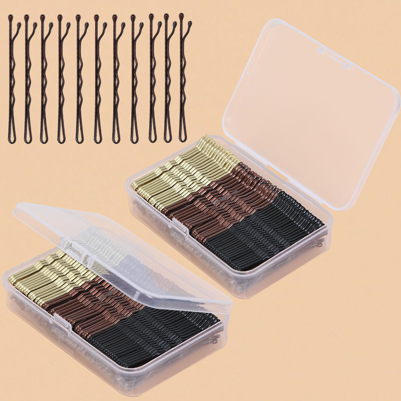 Boxed steel clips, round-head photo studio hair clips, black hair clips, one-line clips, coffee gold and silver lady wavy bangs clips full image