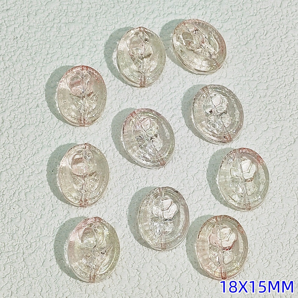 15x18mm oval glass flower brand glass rose through-hole beaded diy handmade necklace and bracelet material accessories undefined