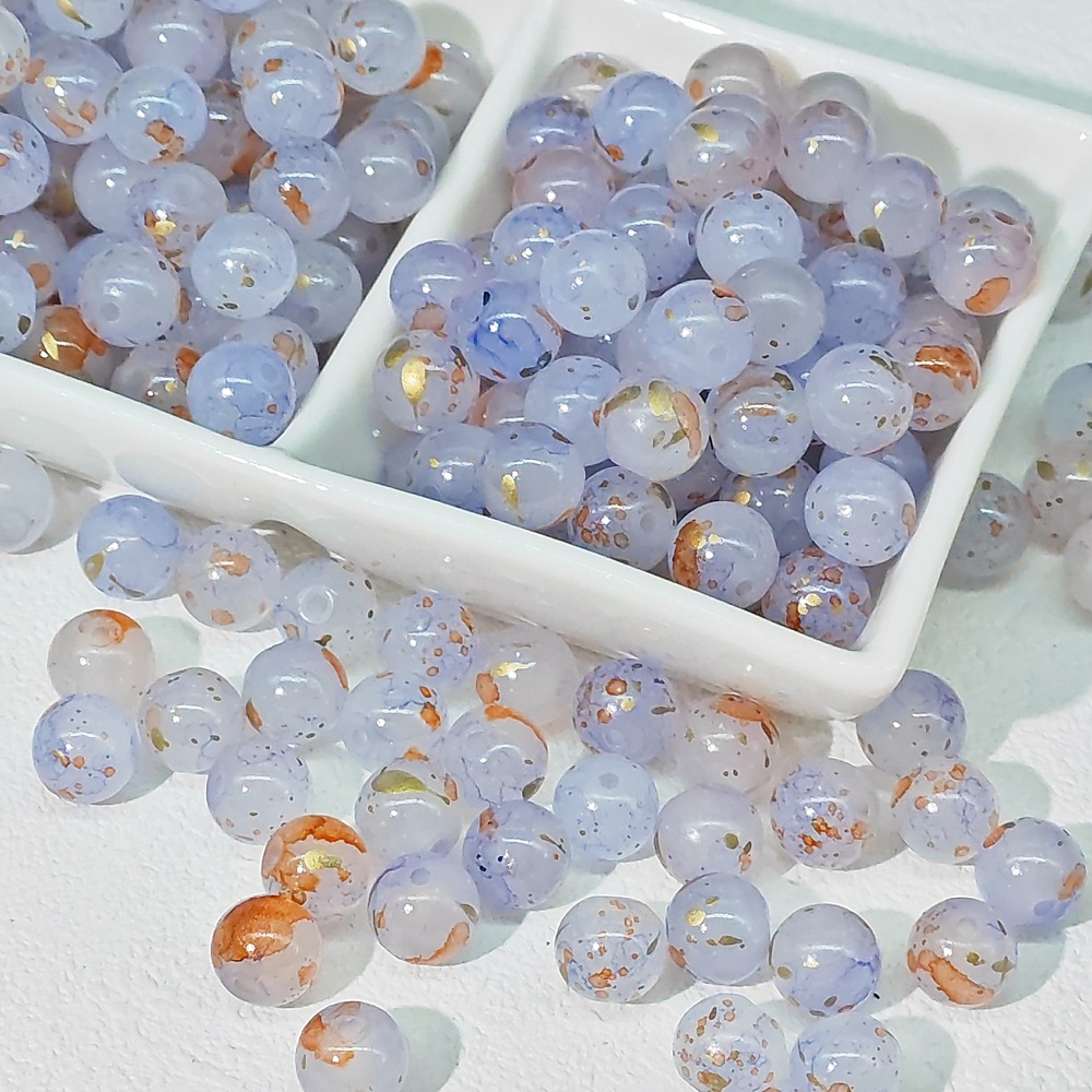 8/10mm glass beads, white jade material, ink-wash Chinese-style jewelry accessory beads, gold-sprinkled scattered beads, stringing material undefined