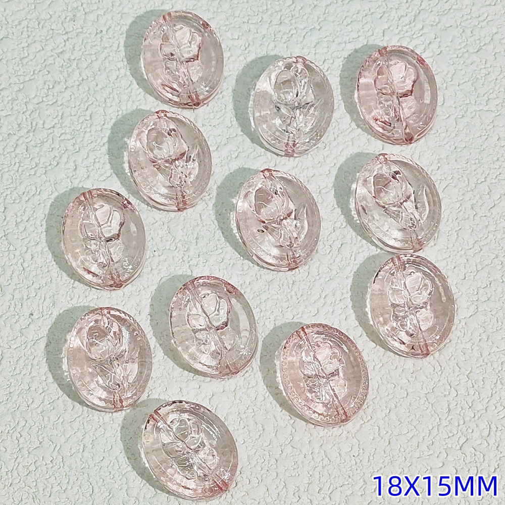 15x18mm oval glass flower brand glass rose through-hole beaded diy handmade necklace and bracelet material accessories undefined