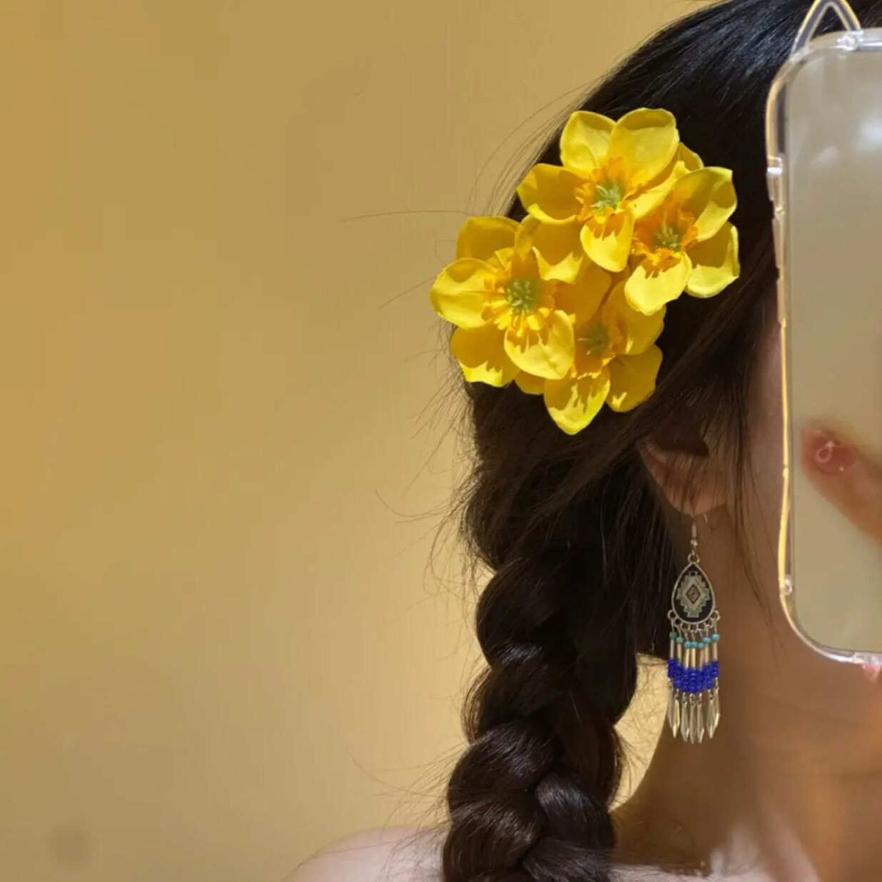 海边度假风扶桑花发夹女波西米亚黄色双生花朵发饰甜美侧边刘海夹 undefined