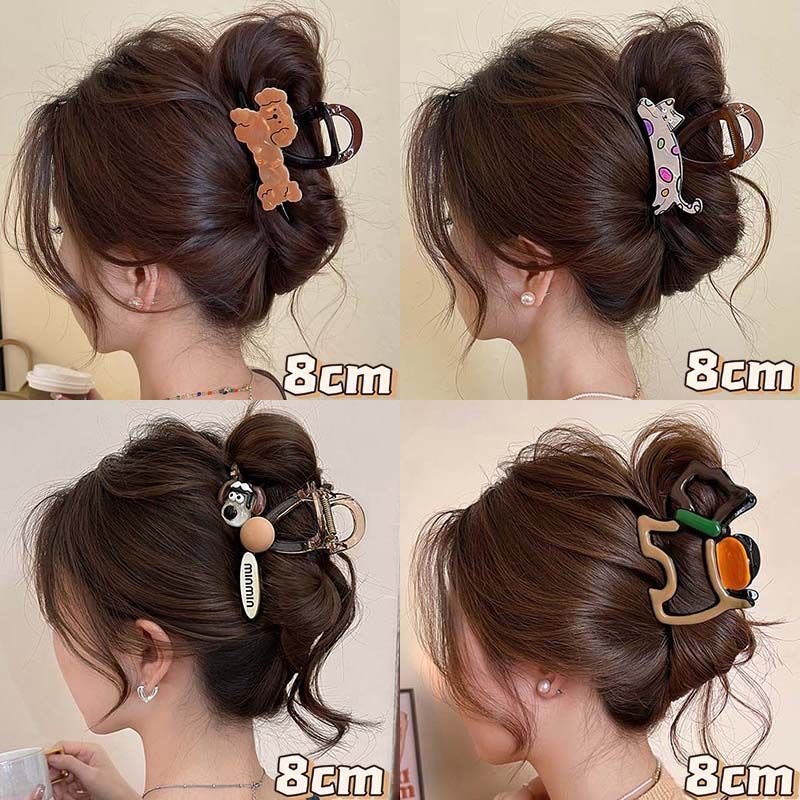 Cute puppy and cat grappling clips, medium-sized hair clips, cute female shark clips at the back of the head, 2025 new animal hair clips for summer Specification image