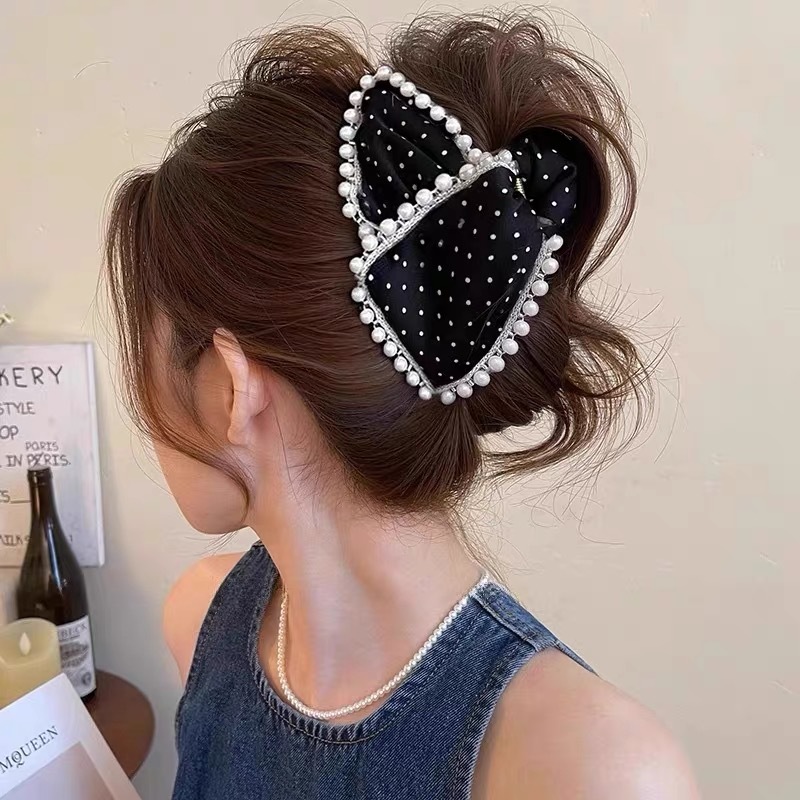 Bow denim triangle clip for women 2025 new style high-end shark clip full back of the head hair clip headwear undefined
