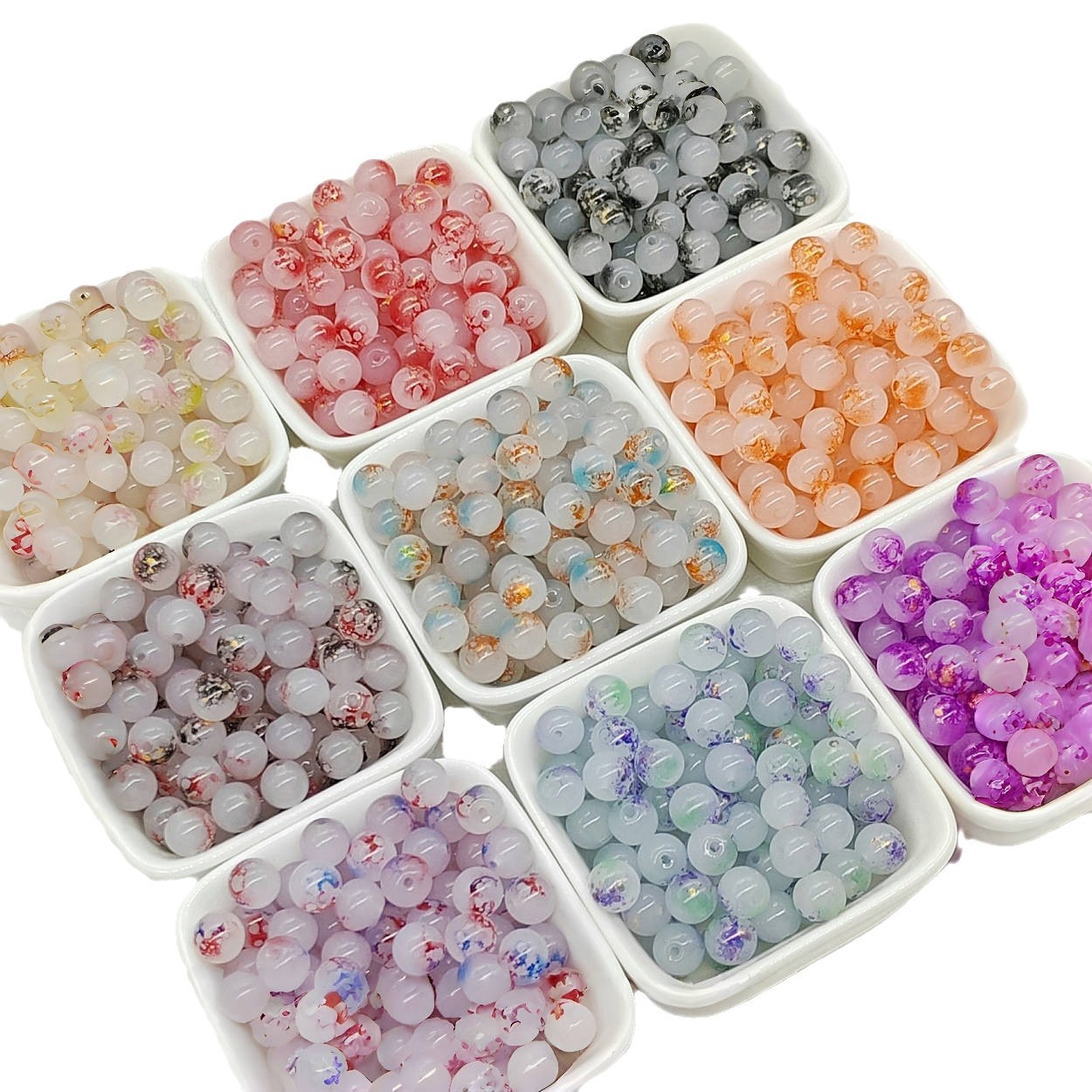 Wholesale of 8mm - 10mm jade material, ink-wash gold-sprinkled glazed glass beads, loose beads, hand-strung beads, DIY jewelry accessories materials Item Picture