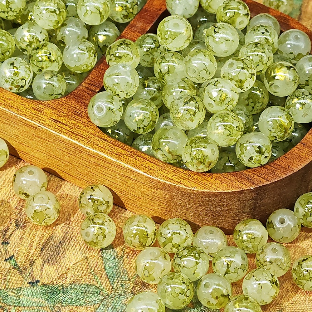 8/10mm glass beads, white jade material, ink-wash Chinese-style jewelry accessory beads, gold-sprinkled scattered beads, stringing material undefined
