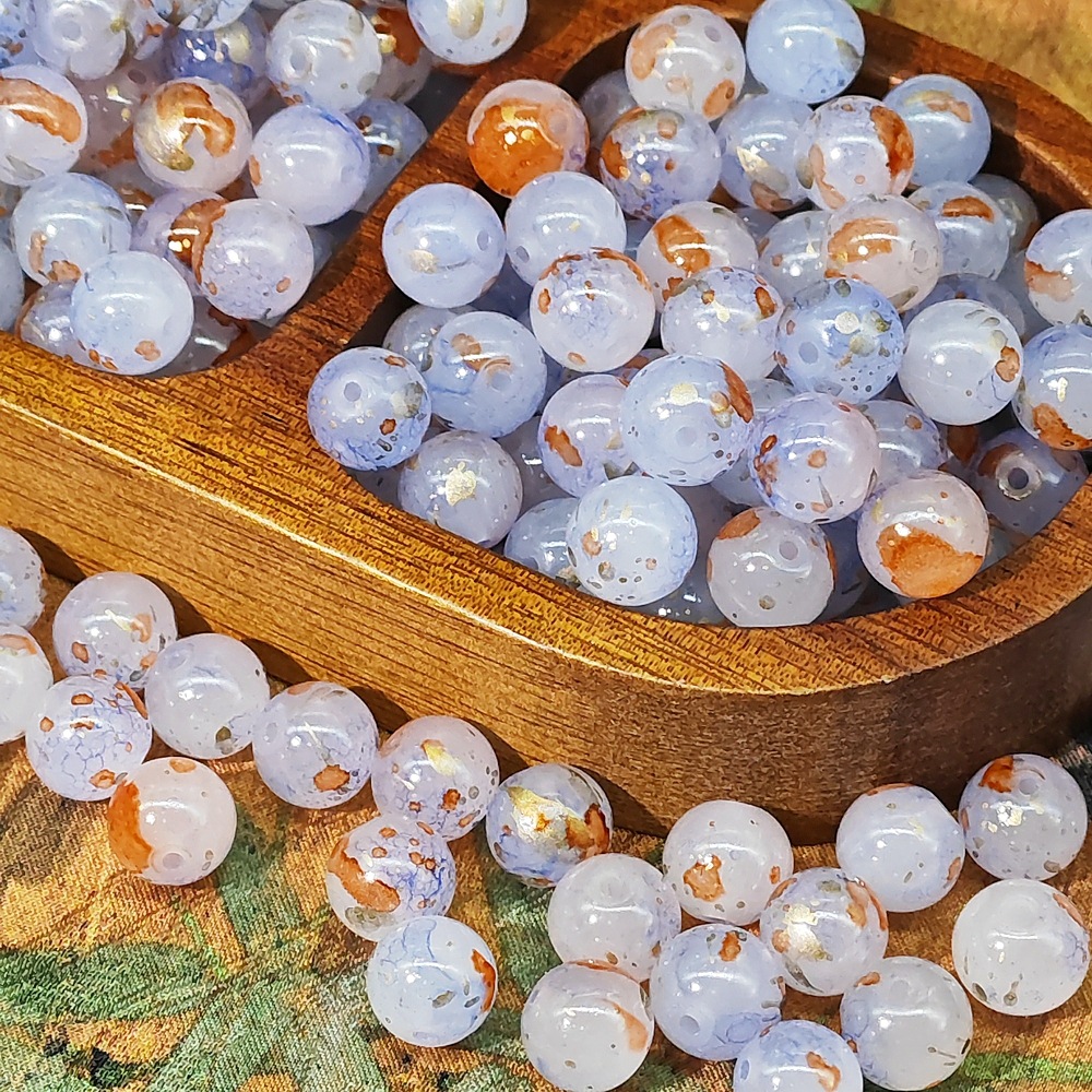 8/10mm glass beads, white jade material, ink-wash Chinese-style jewelry accessory beads, gold-sprinkled scattered beads, stringing material undefined