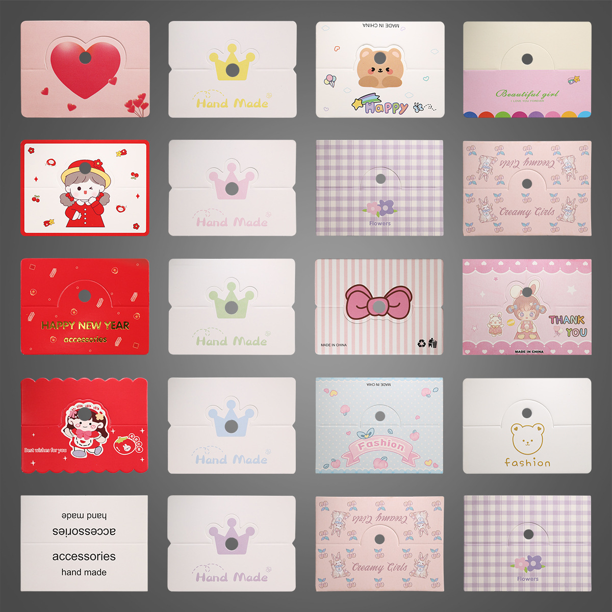 8*6 hair clip card paper, cute Korean-style hair band card, hair accessory diy packaging, 100 pieces per bundle, packaging tag full image