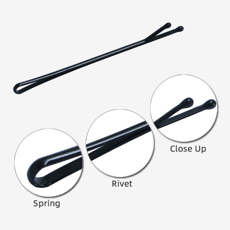 Yiwu wholesale black straight clips, 5cm and 6cm blue card steel clips, baked paint plate hair clips, hair accessories, 2-yuan store hair clips Specification image