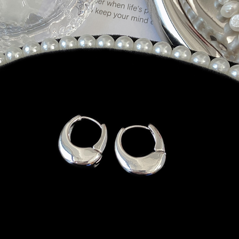 Cold and elegant silver stud earrings with silver needles and plain rings, high-end earring design, and unique, simple and niche style undefined