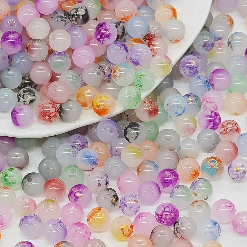 Wholesale of 8mm - 10mm jade material, ink-wash gold-sprinkled glazed glass beads, loose beads, hand-strung beads, DIY jewelry accessories materials full image