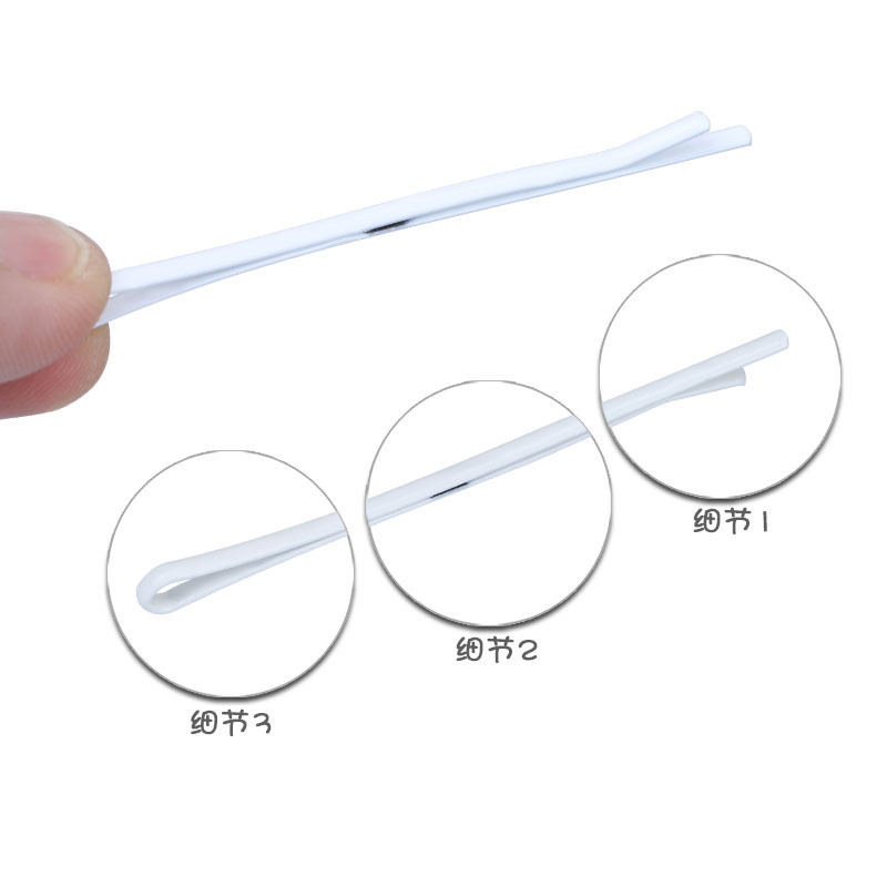 White one-line hair clips, fringe hair clips, steel clips, bb clips, nurse cap clips, side hair clips, and headwear Specification image