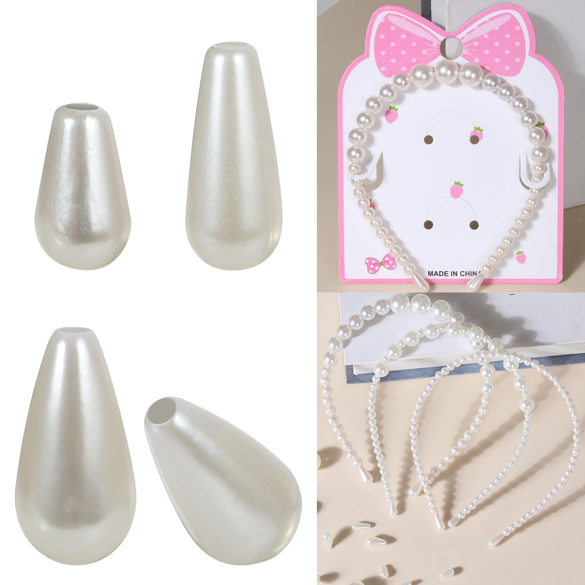 High-gloss single-hole teardrop-shaped loose beads, imitation pearl round beads, diy imitation glass bead jewelry accessories, beaded hair band base full image