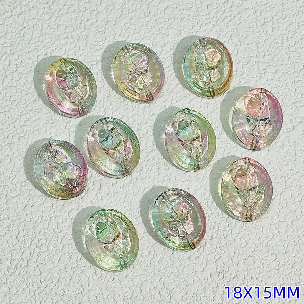 15x18mm oval glass flower brand glass rose through-hole beaded diy handmade necklace and bracelet material accessories undefined
