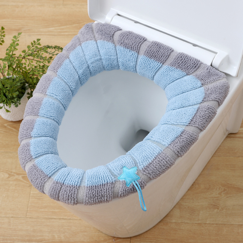 Nordic-style color-blocking handle toilet seat cover, plush knitted toilet seat cover, winter warm toilet seat, household toilet seat cover undefined