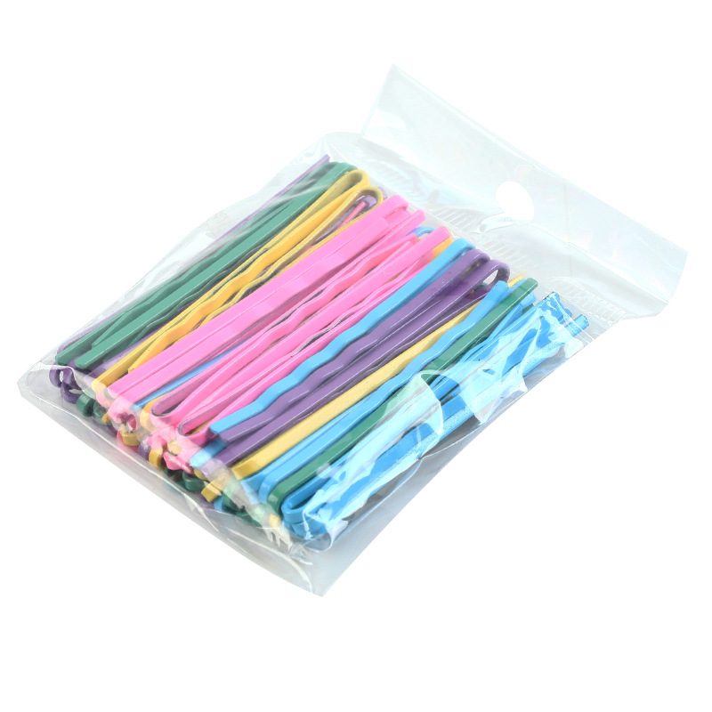 5.5cm popular color steel clips for updo hair, straight clips, candy-colored small hair clips, rainbow bangs clips, 50 pieces per pack Item Picture