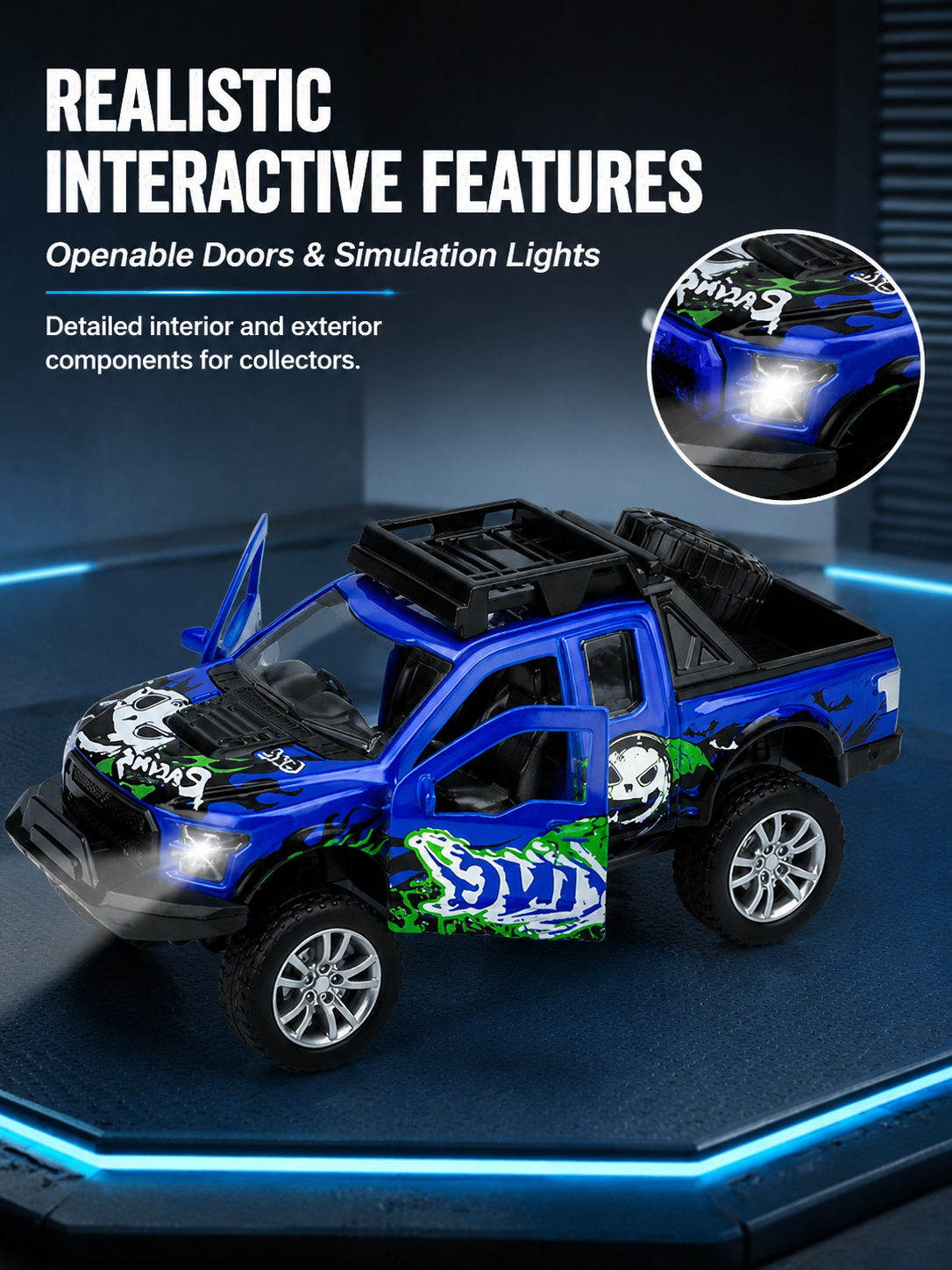 1:32 alloy off-road pickup truck F150, Rebound, door opening, lighting, music, gift and collection pic 2