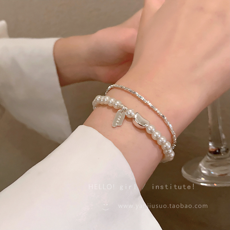 Silver pearl bracelet for Women, 2025 new style, light luxury, high-end, niche and exquisite layered bracelet accessory details Picture