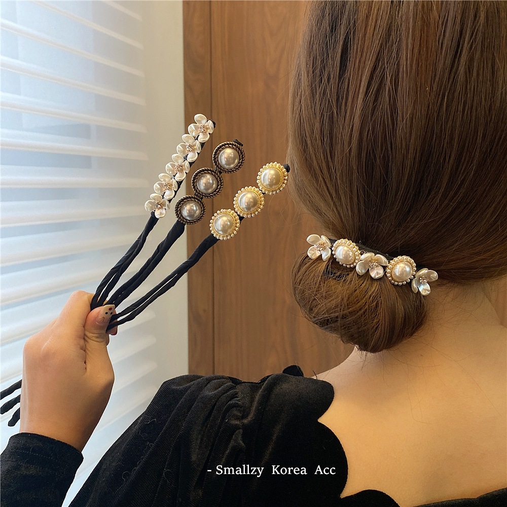 Super fairy pearl hair bun, shell flower fluffy bun style, Korean flower bud style, a perfect hair bun tool for lazy women details Picture