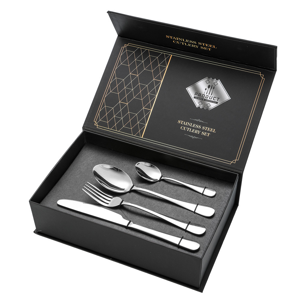 A 24-piece golden stainless steel tableware set with five main items: knife, fork and spoon, and a black high-end gift box set pic 12