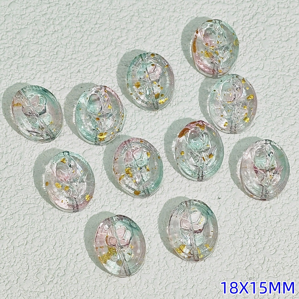 15x18mm oval glass flower brand glass rose through-hole beaded diy handmade necklace and bracelet material accessories undefined