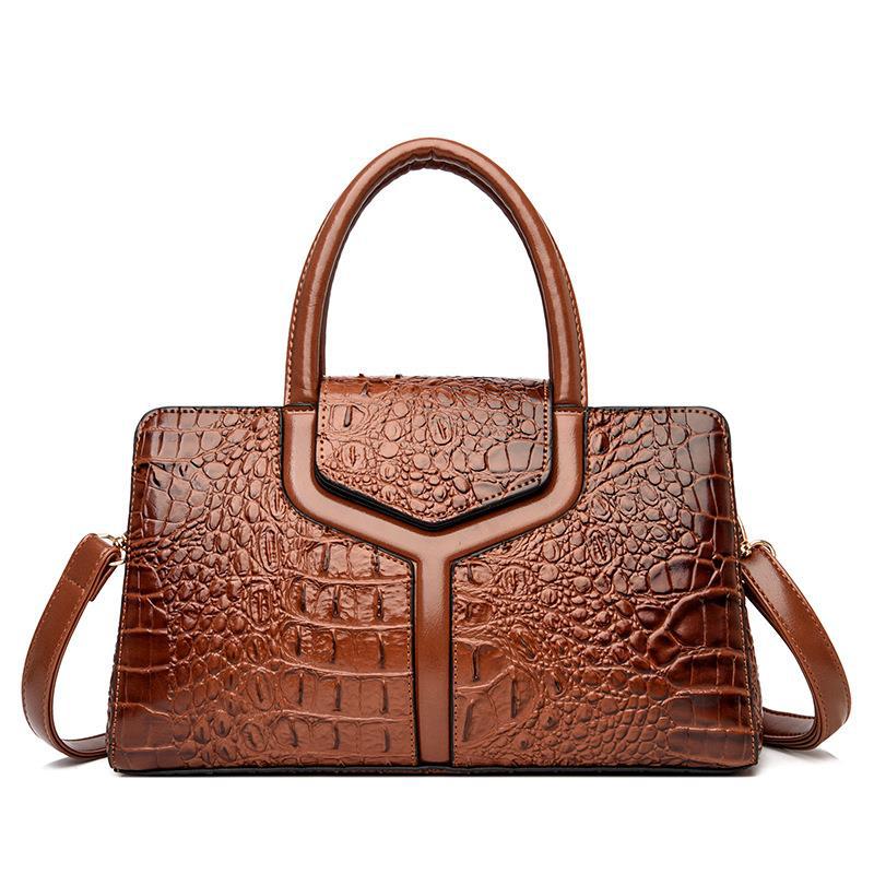 Ladies' handbag, crocodile-patterned single-shoulder bag, European and American fashion tote bag, retro large-capacity women's bag, zipper open lid undefined