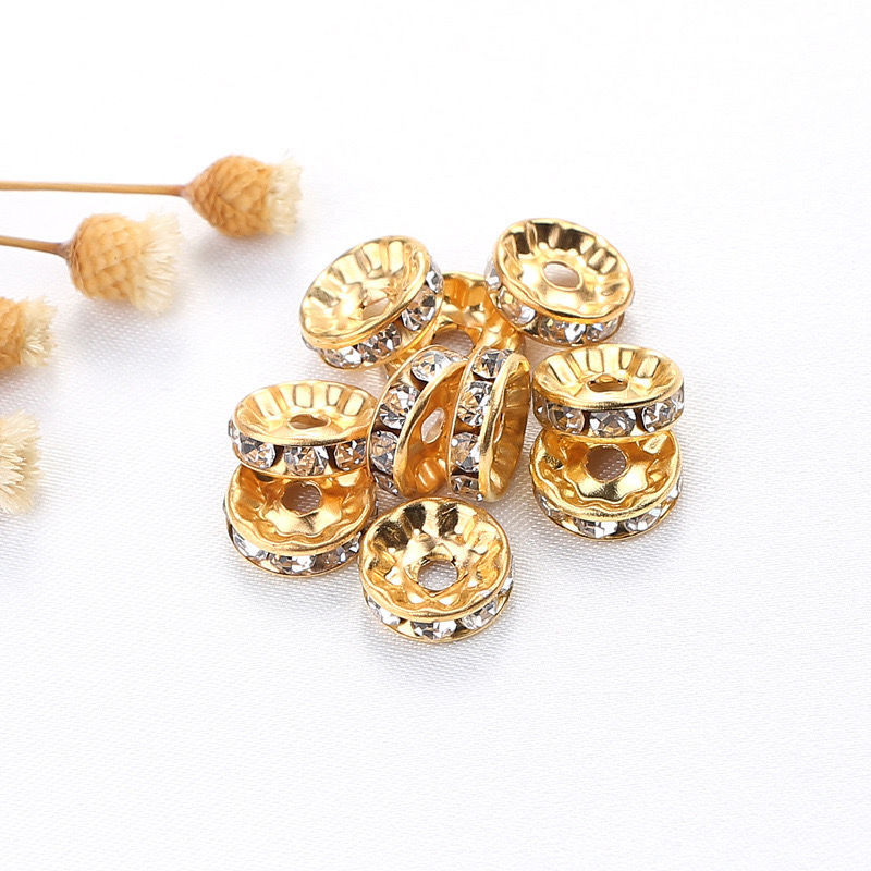 4mm/6mm/8mm diamond ring copper diamond-encrusted spacer beads and spacers with diamond spacers, diy handmade jewelry accessory bracelet materials details Picture